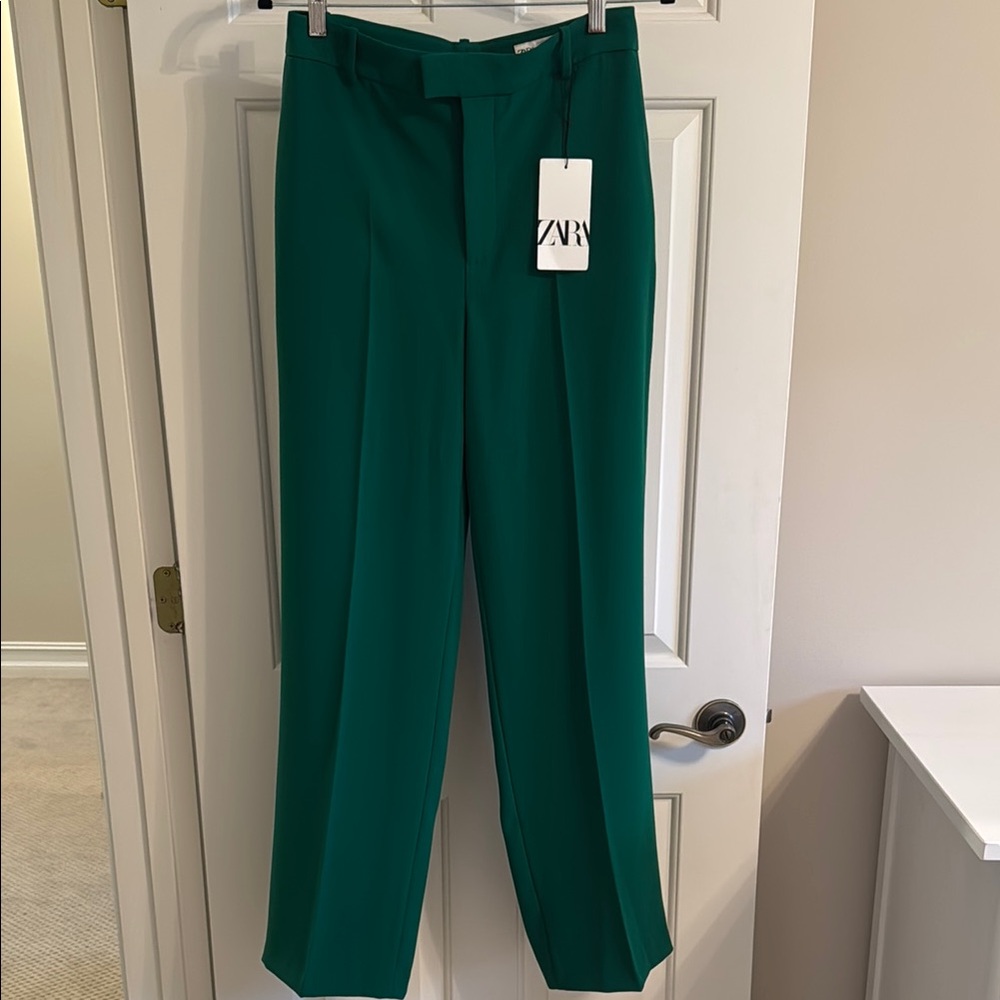 Zara Emerald Green High-Waist Tailored Trousers